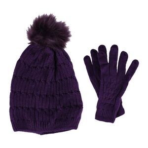 CTM Women's Knit Beanie Hat with Pom and Matching Gloves Set